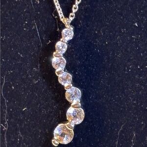 Vintage Sterling and White Sapphire Seven Stone Journey Pendant w/Chain